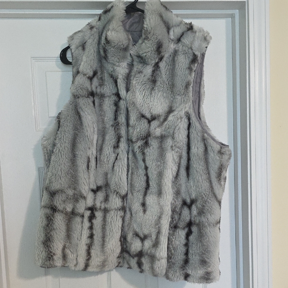 Gray Faux Fur Reversible Vest